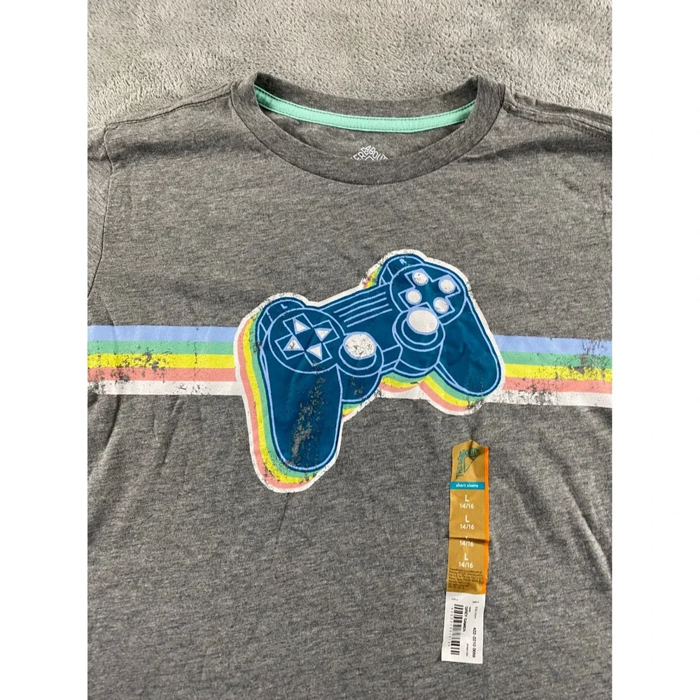 Thereabouts Kids Grey Gamer Graphic Tee Shirt Short Sleeve Size L 14/16‎ NWT